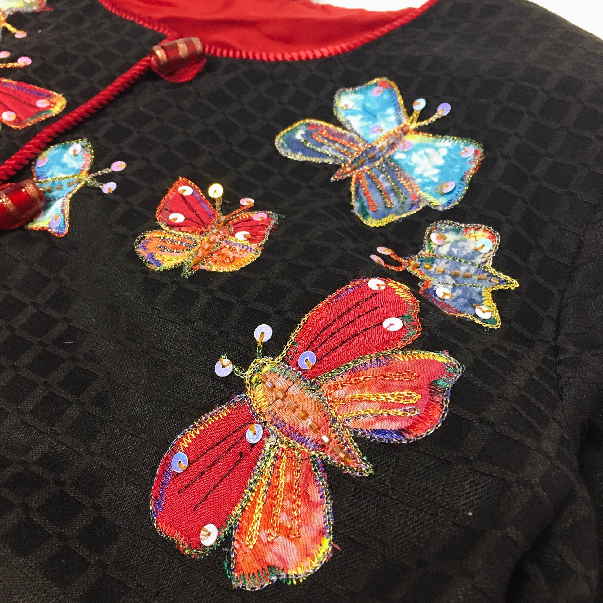 NWT Vintage Indigo Moon Black Light Jacket with Colorful Butterfly Details. sz. L