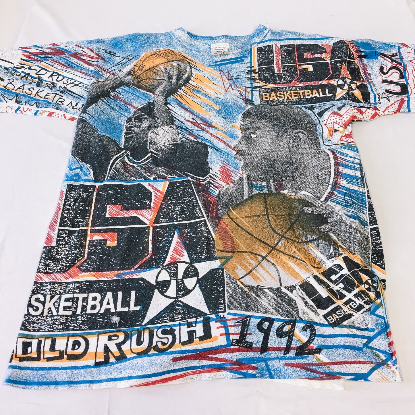 Vintage 1992 Michael Jordan Magic Johnson T's Dream Team All Over Print T-Shirt, Men's Sz. L