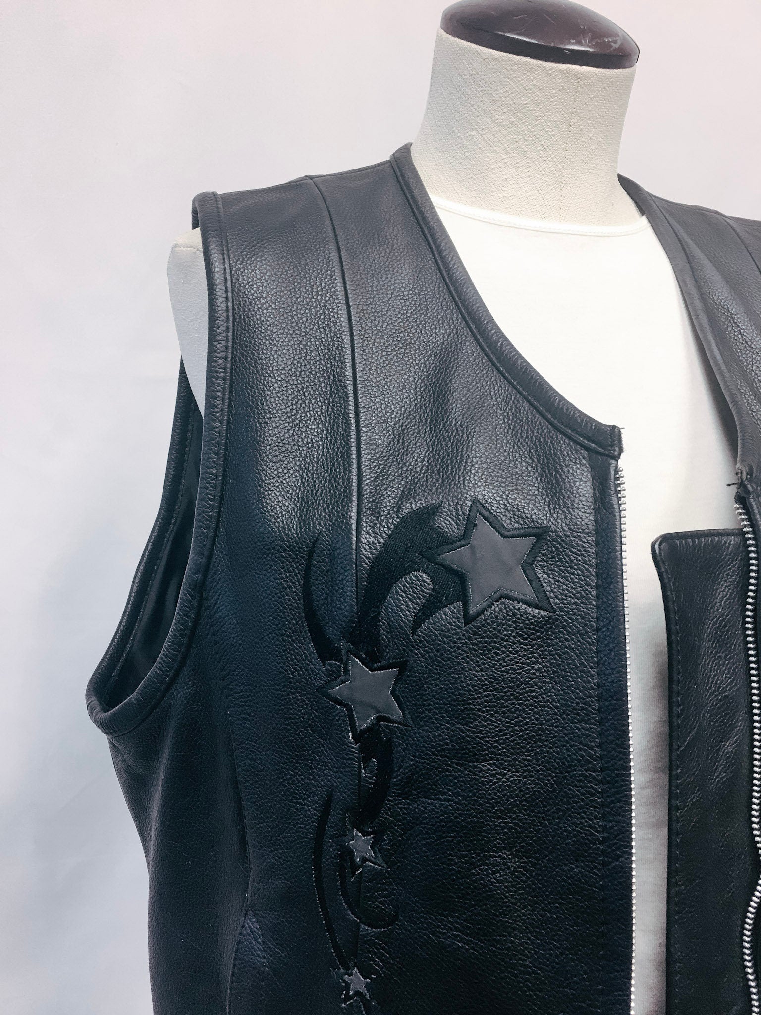 Vintage First Classics Leather Star-Detailed Biker Vest, Sz. XL