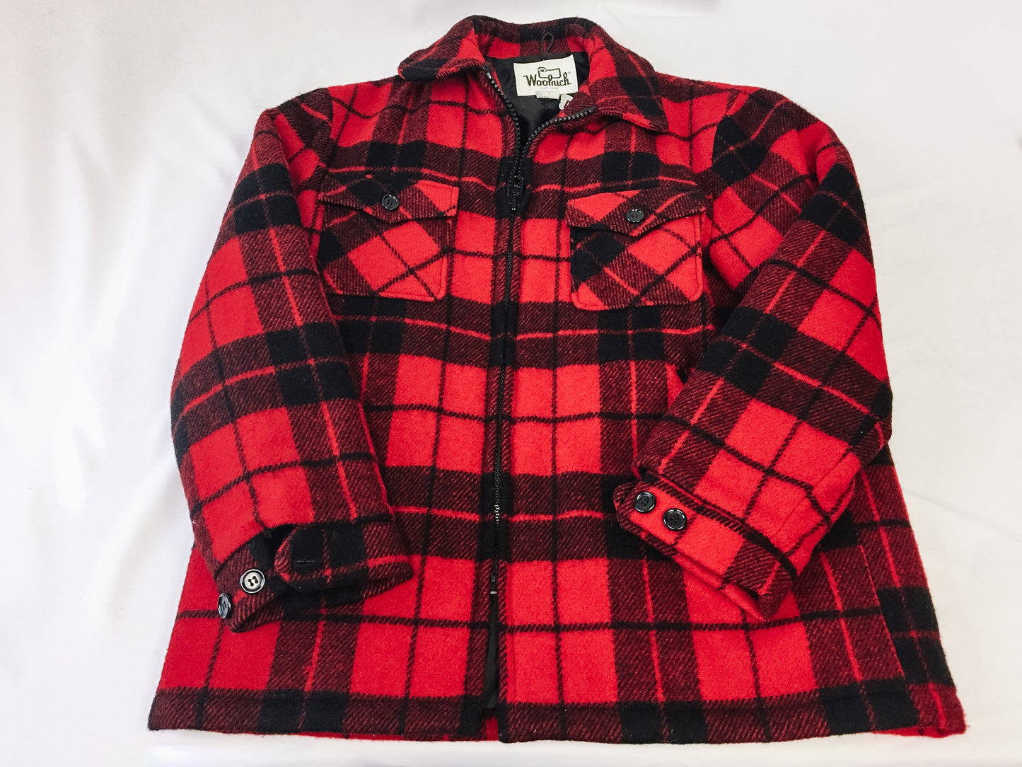 Vintage 70s Woolrich Red Buffalo Plaid Jacket, Sz. M, 1970s Pure Wool Coat