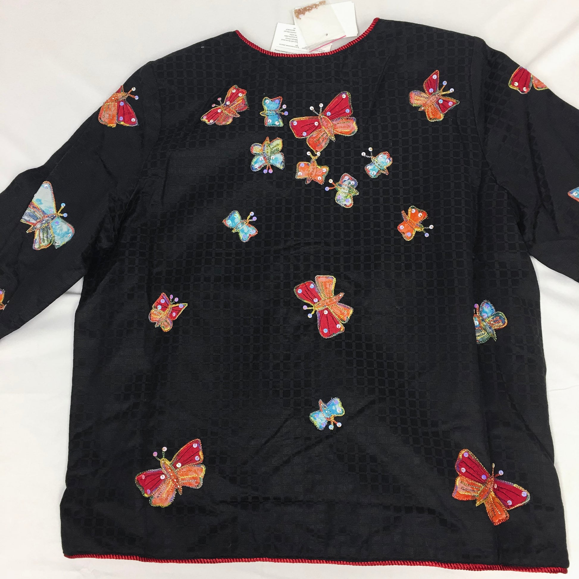 NWT Vintage Indigo Moon Black Light Jacket with Colorful Butterfly Details. sz. L