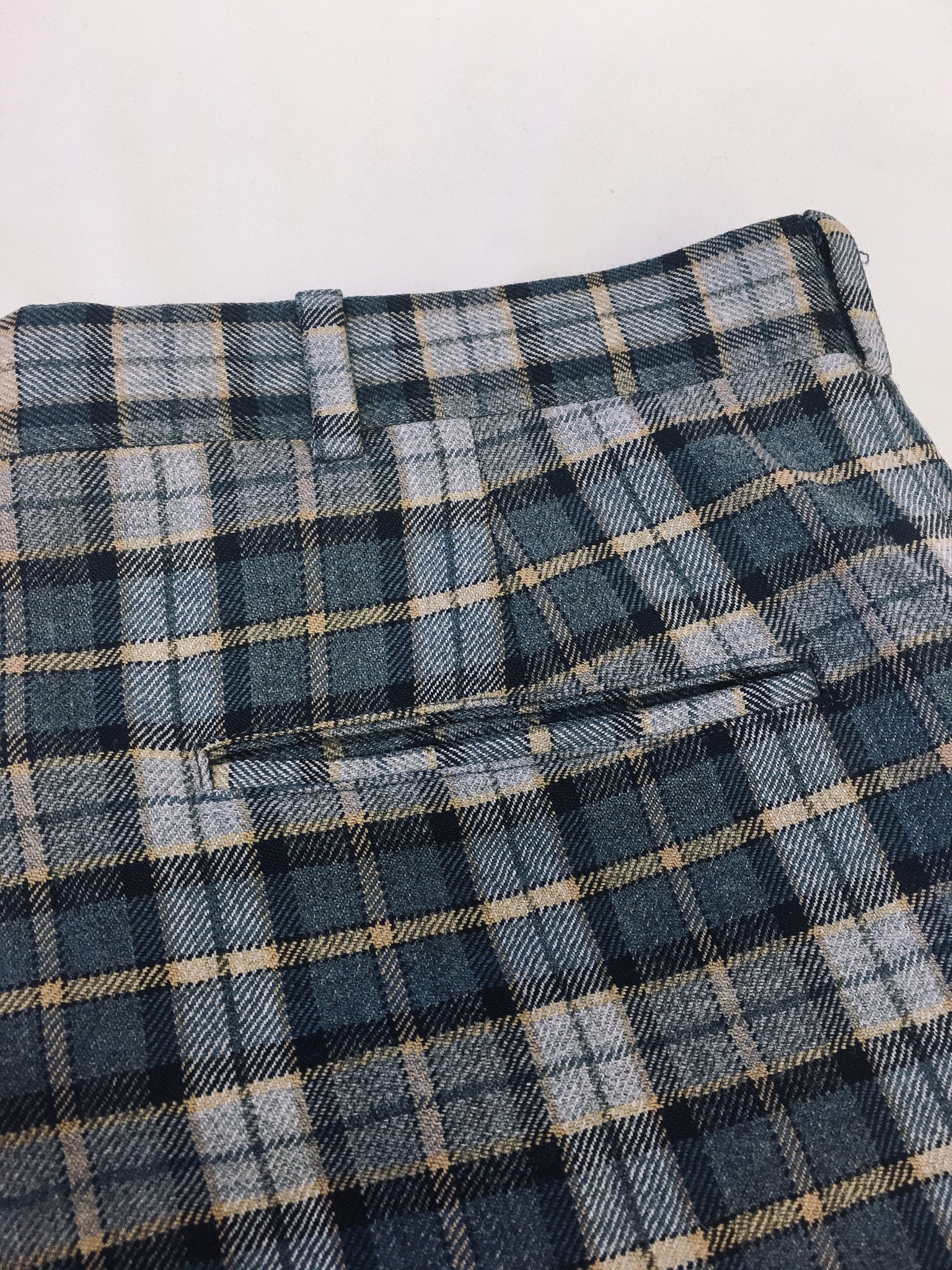 Vintage Greenyard Cranston Pure Wool Blue Plaid Pants, Sz. 36", Made in USA