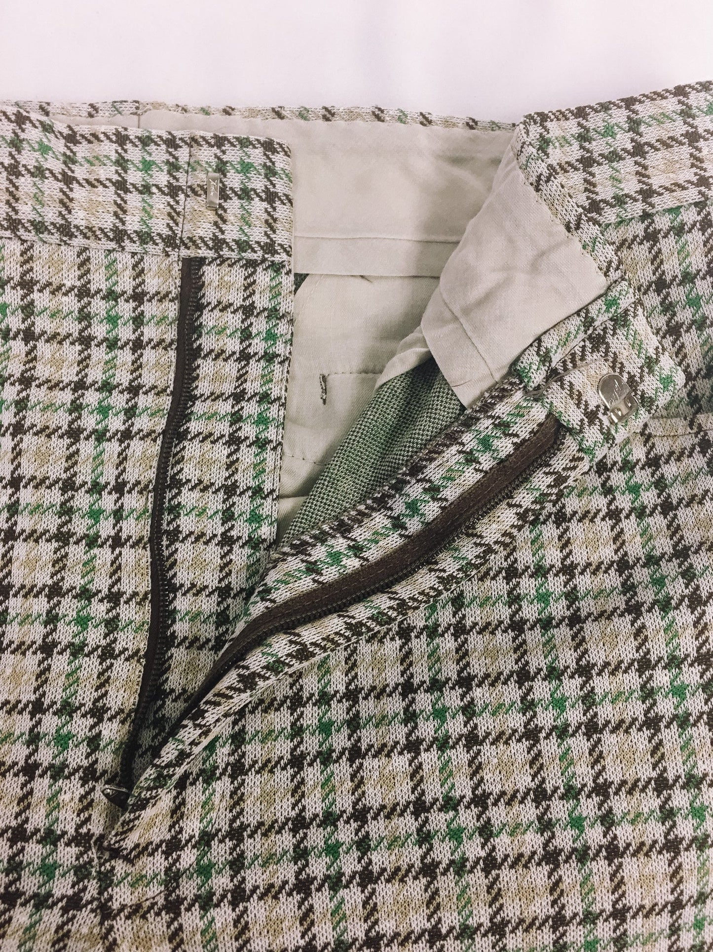 Vintage 1970s King's Road by Sears Green and Brown Plaid Trousers, Men's Sz. 34