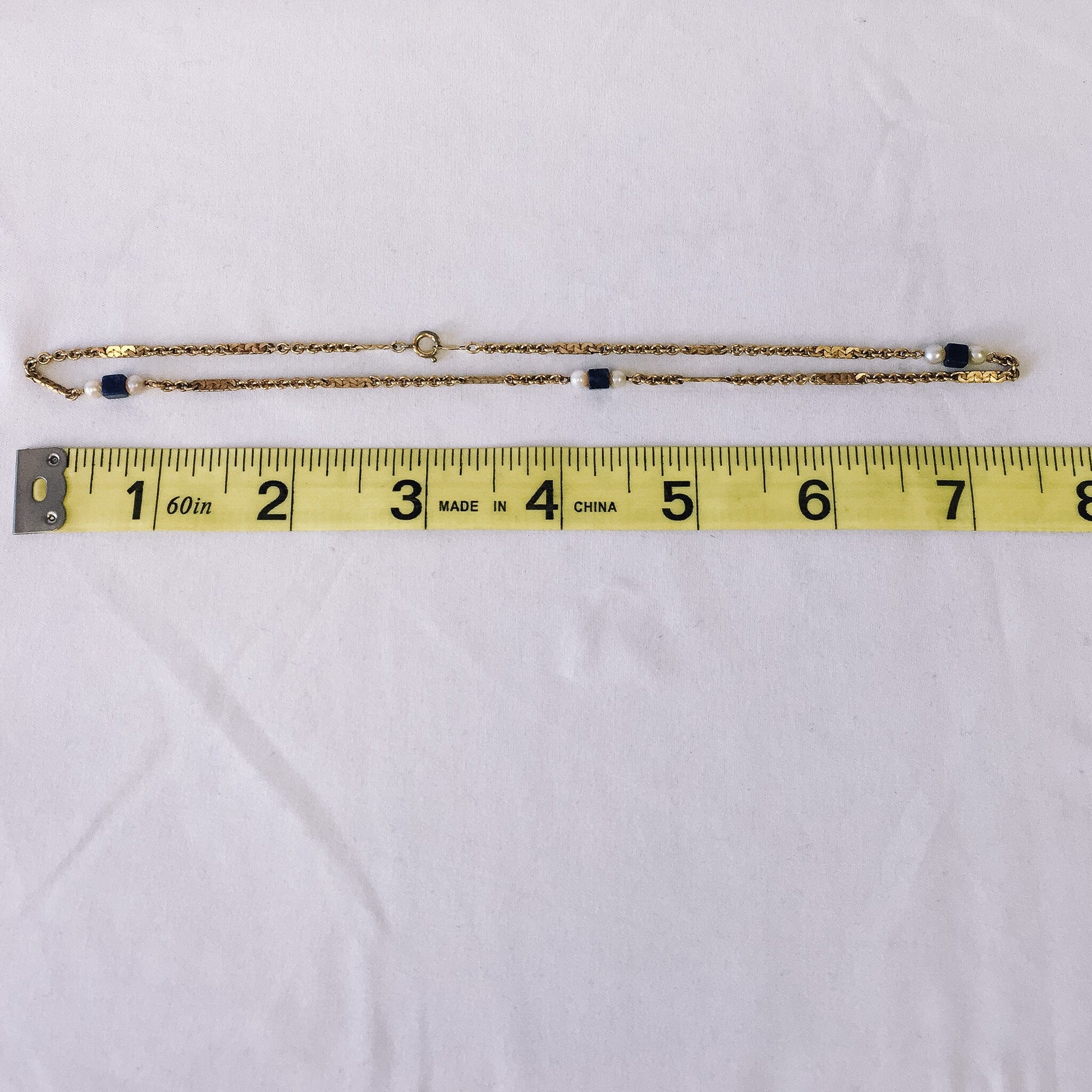 Vintage IPS 12k Gold Filled Necklace with Faux Pearl and Possible Sodalite