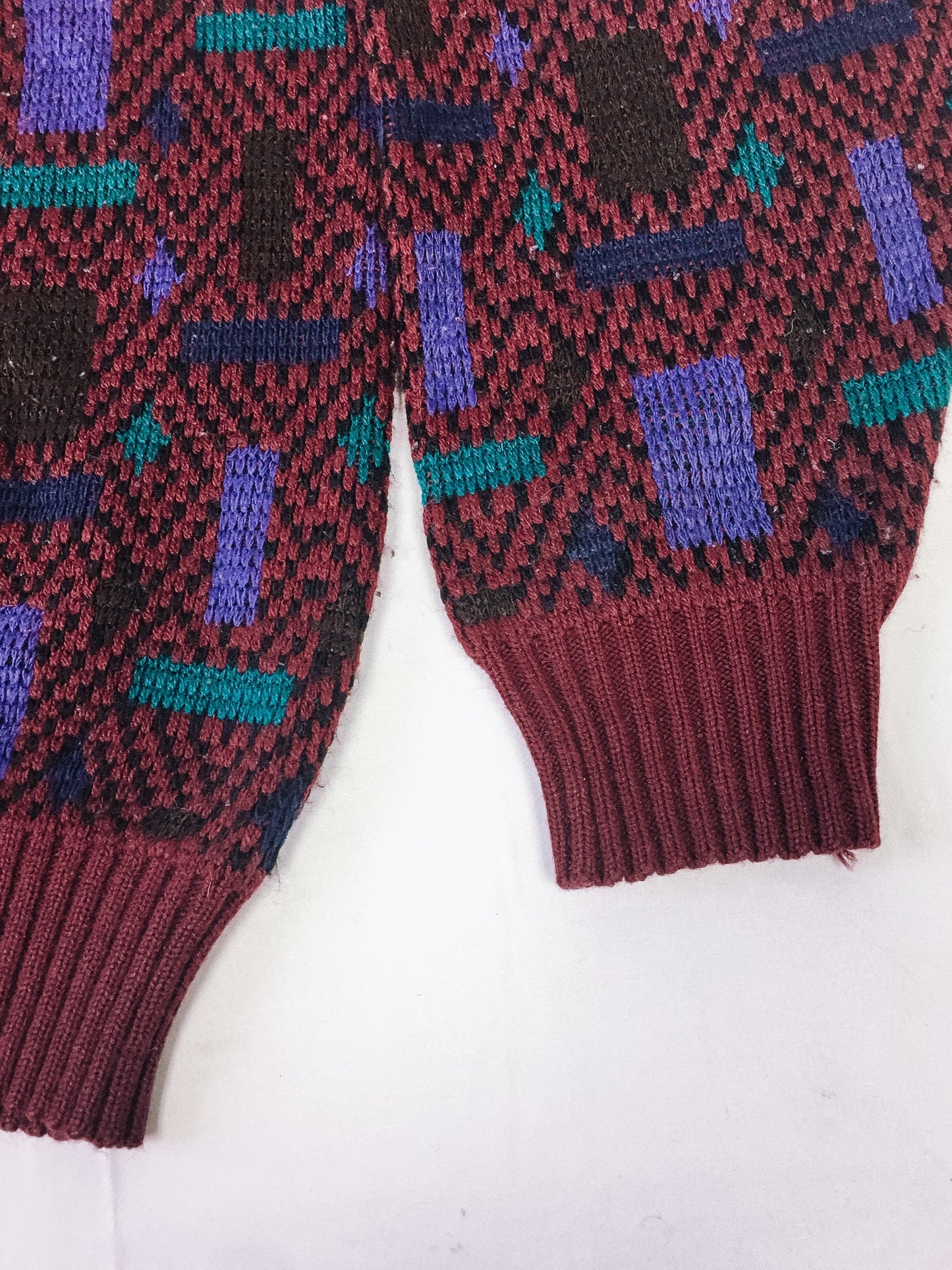 Vintage 1980s Sweater Graphix Burgundy Geometric Print Sweater, 80s Crewneck Grandpa Sweater, Sz. L, Made in USA