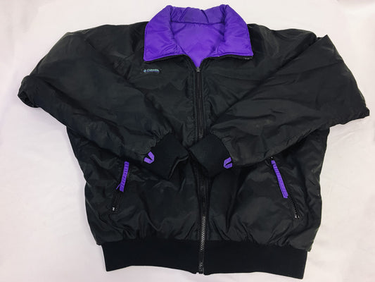 Vintage 1990s Columbia Black and Purple Reversible Radial Sleeve Full-Zip Jacket, Vintage 90s Reversible Windbreaker