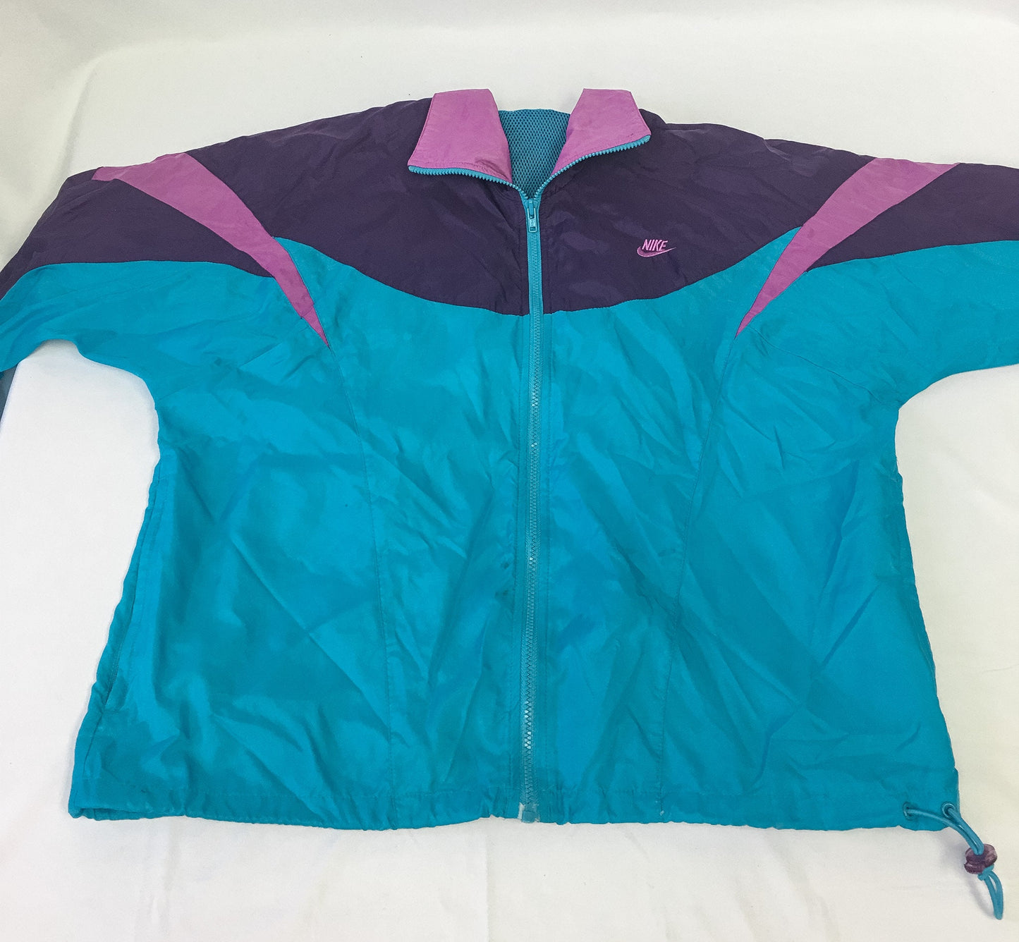 Vintage 90s Nike Teal and Purple Windbreaker Jacket with Detachable Hood, 1990s Nike Jacket