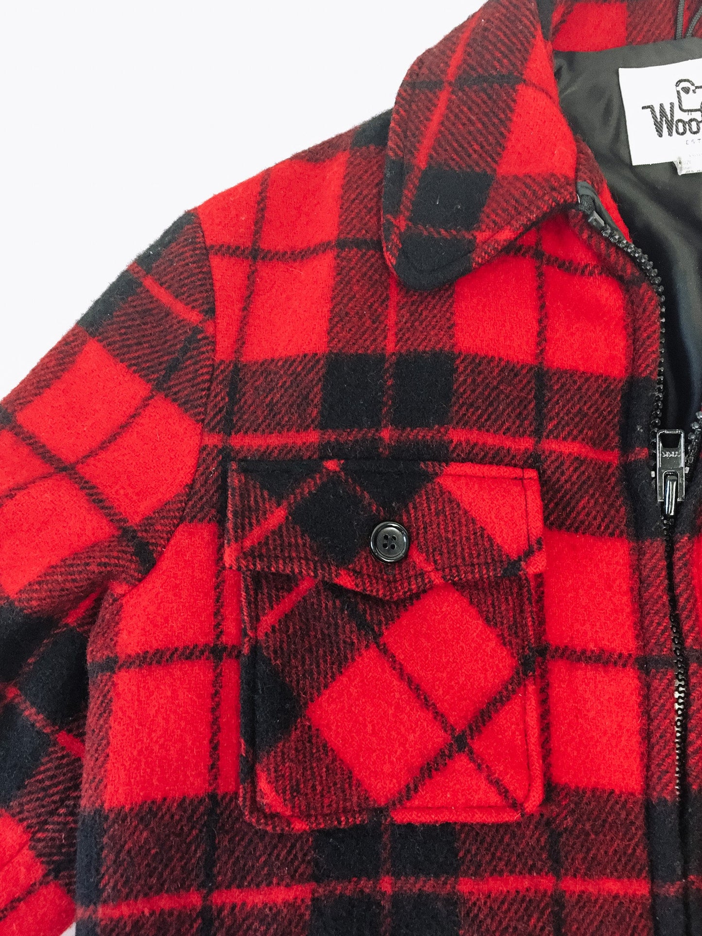 Vintage 70s Woolrich Red Buffalo Plaid Jacket, Sz. M, 1970s Pure Wool Coat