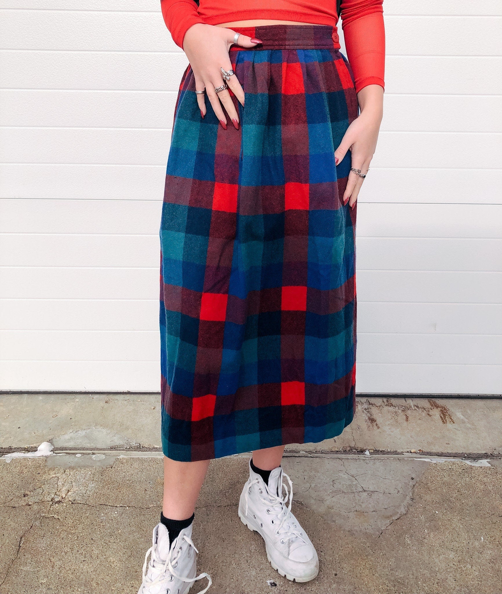 Vintage 80s Pendleton Wool Red & Blue Checkered Skirt, Vintage Sz. 8, Vintage 1980s Wool Skirt
