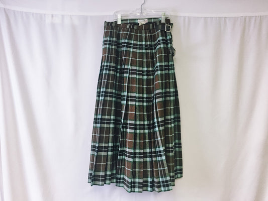 Vintage The Scotch House London Pure Wool Brown and Teal Kilt, Sz. 10, Made in Scotland