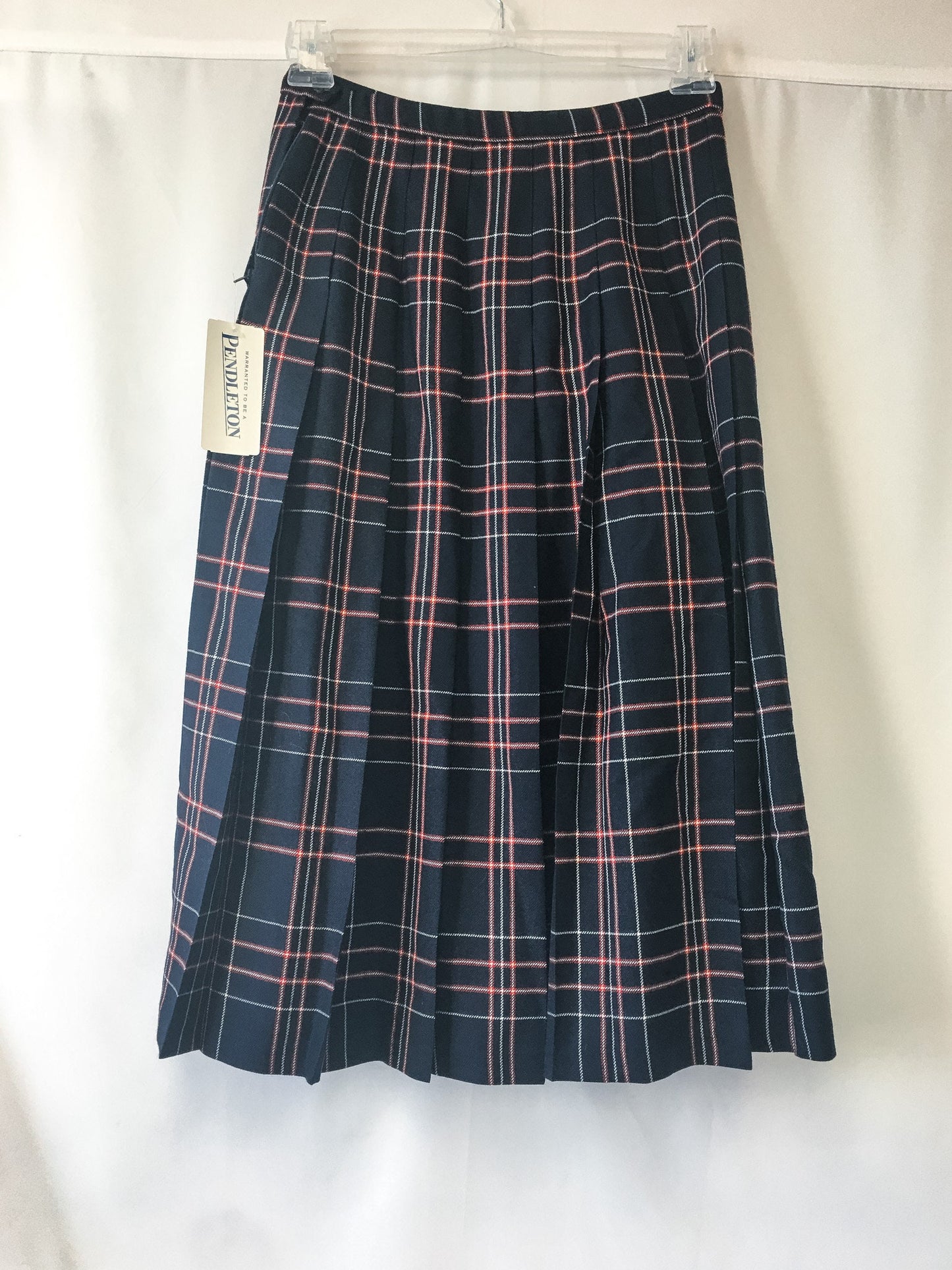 Vintage NWT 90s Pendleton Wool Navy Blue Tartan Print Maxi Skirt, Sz. 10 Petite, 1990s Virgin Wool Skirt