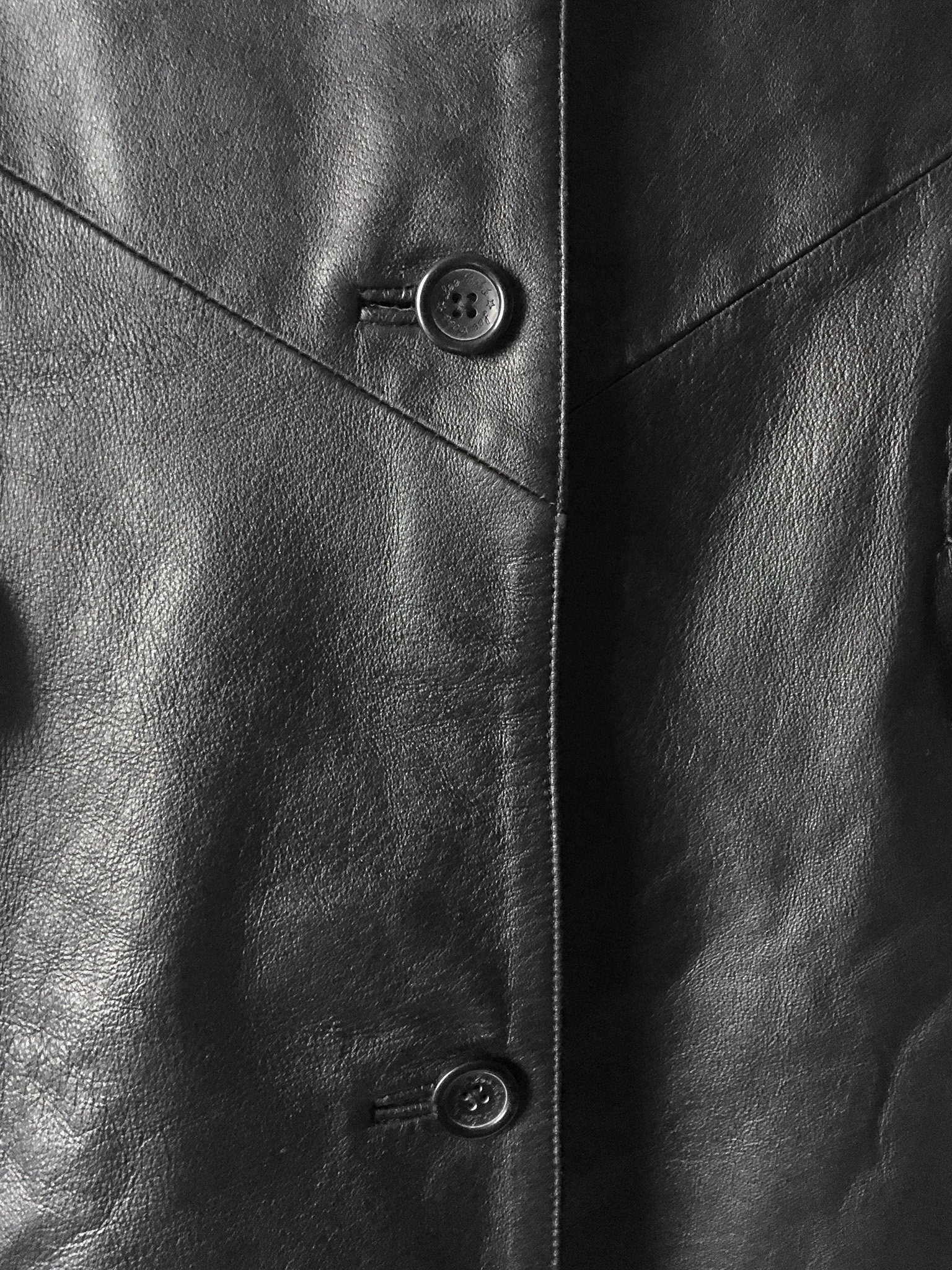 Vintage Lee Cobb Genuine Leather Black Trench Coat