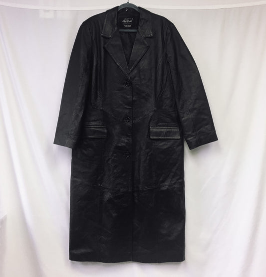 Vintage Lee Cobb Genuine Leather Black Trench Coat