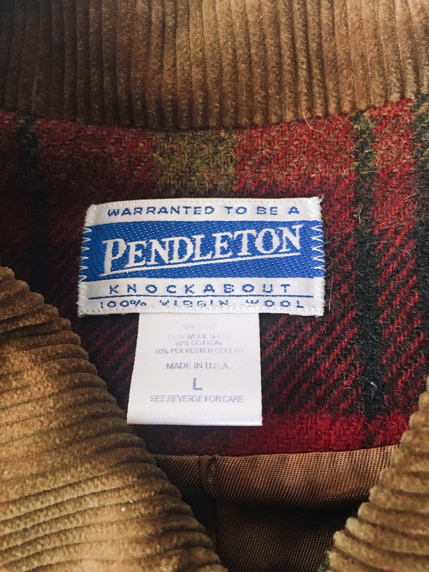 Vintage 90s Pendleton Knockabout Red, Green & Yellow Plaid Wool Jacket, Sz. L