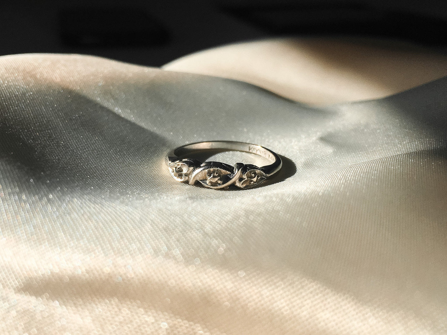 Vintage 14k White Gold Kaynar Ring, Heart Shaped Diamond Accent