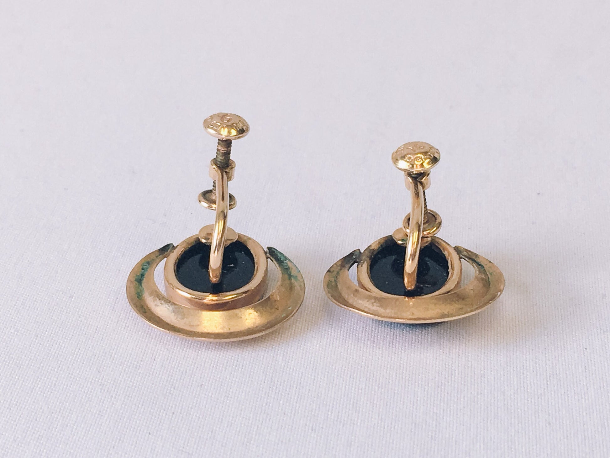 Vintage 12k Gold Filled Black Onyx Screw-Back Earrings, Vintage Earrings
