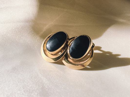 Vintage 12k Gold Filled Black Onyx Screw-Back Earrings, Vintage Earrings