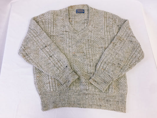 Vintage 70s Pendleton Neutral Wool V-Neck Knit Sweater, Sz. M