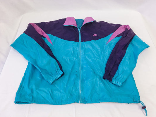 Vintage 90s Nike Teal and Purple Windbreaker Jacket with Detachable Hood, 1990s Nike Jacket