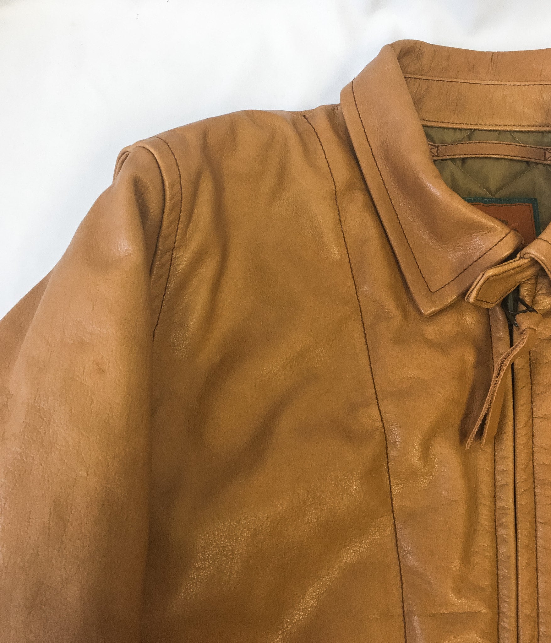 Vintage Eddie Bauer Tan/Light Brown Goose Down Leather Bomber Jacket, Sz. M