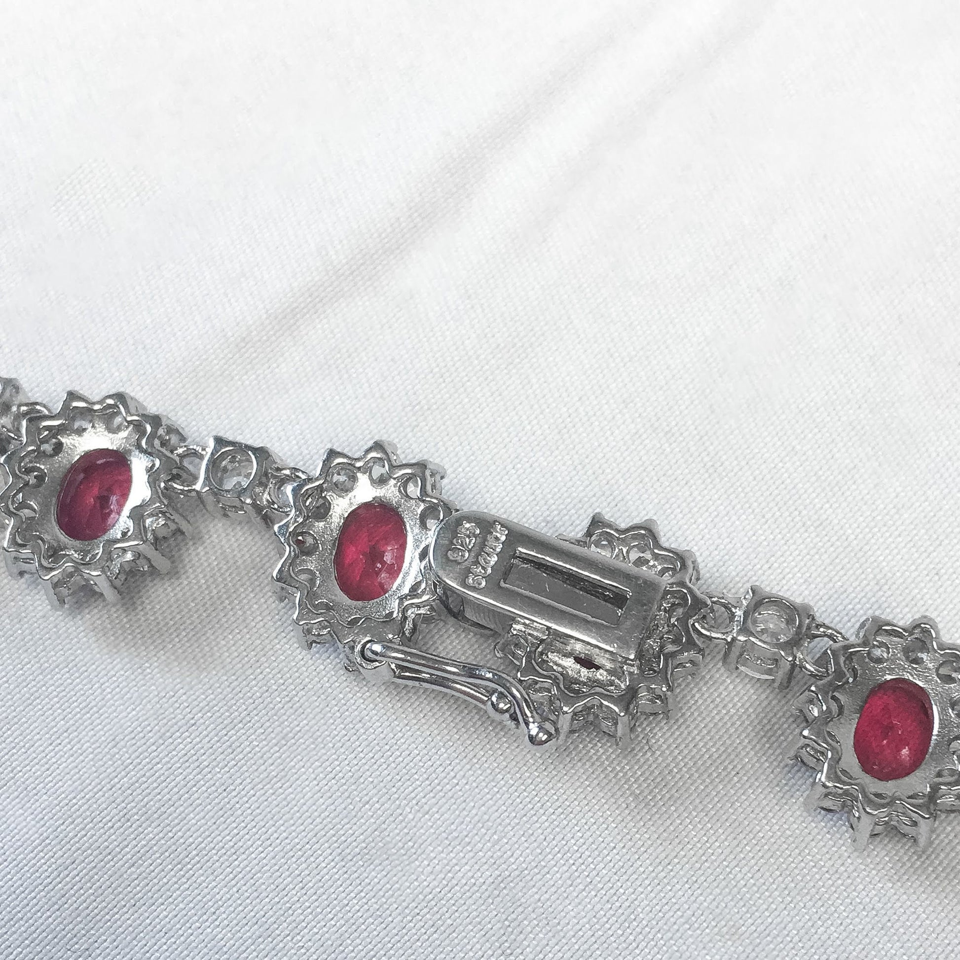 Vintage STAUER 925 Ruby and Rhinestone Necklace and Earring Set, Vintage Silver and Ruby Set