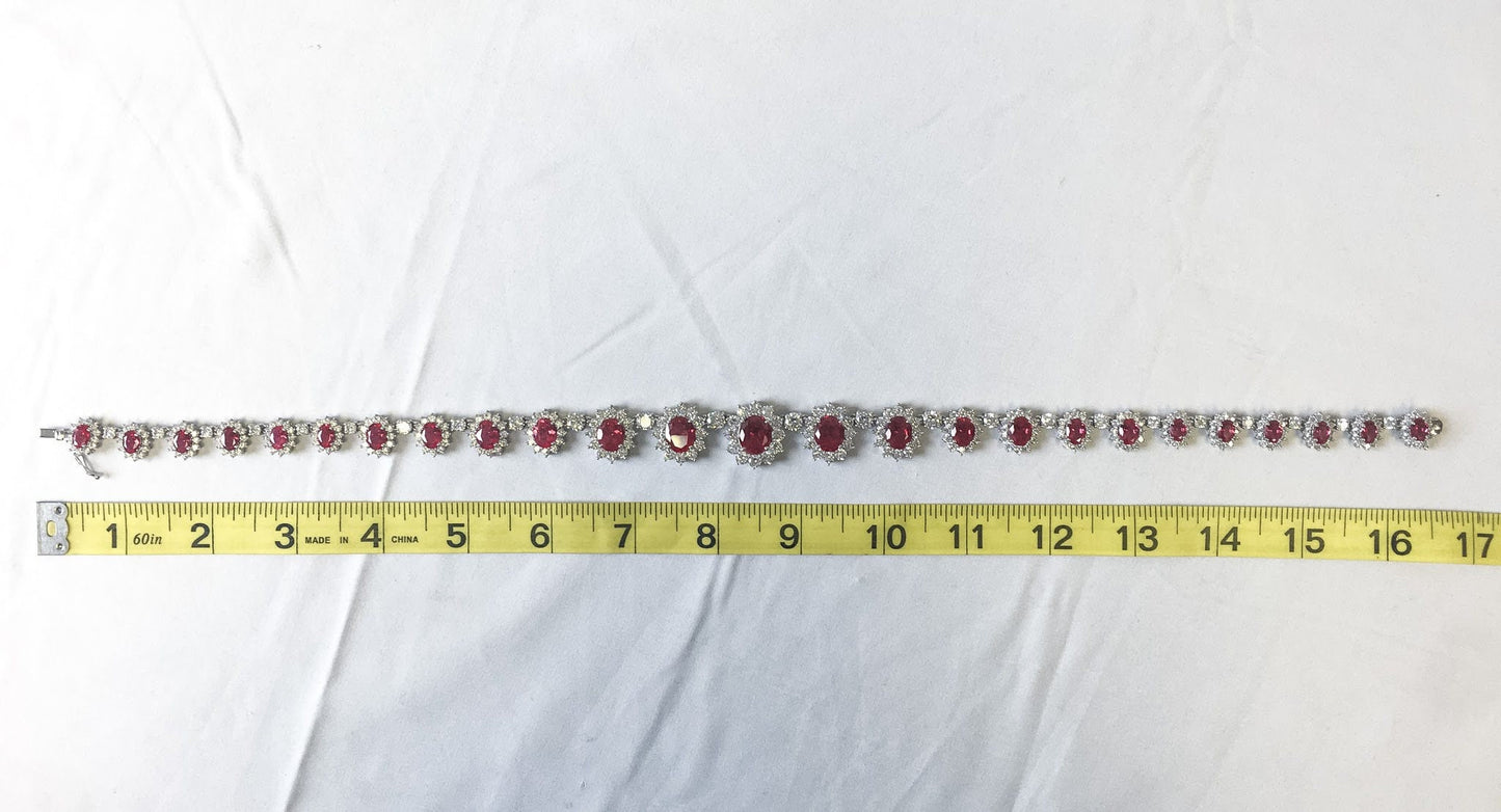 Vintage STAUER 925 Ruby and Rhinestone Necklace and Earring Set, Vintage Silver and Ruby Set