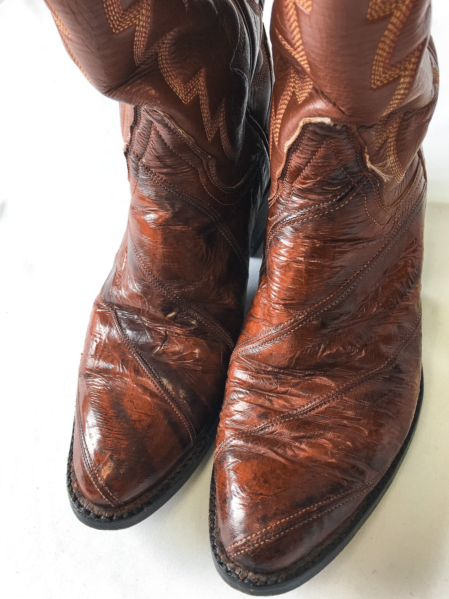 Vintage Tony Lama Leather and Lizard Brown Cowboy Boots, Women's Sz. 4B