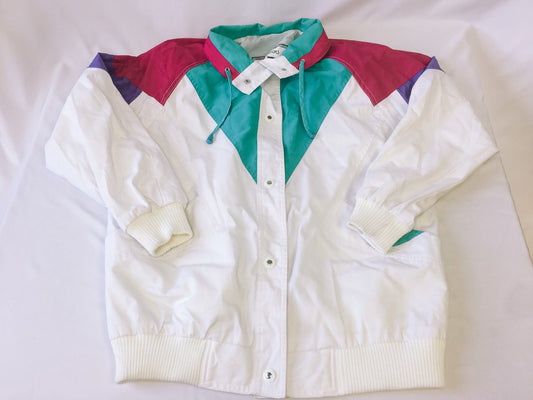 Vintage 90s Innovations by IZZI White Color-Block Light Jacket, Sz. M