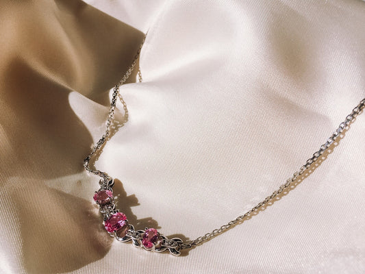 Vintage Estate Pink Princess Sapphire 10k White Gold Diamond Accent Necklace