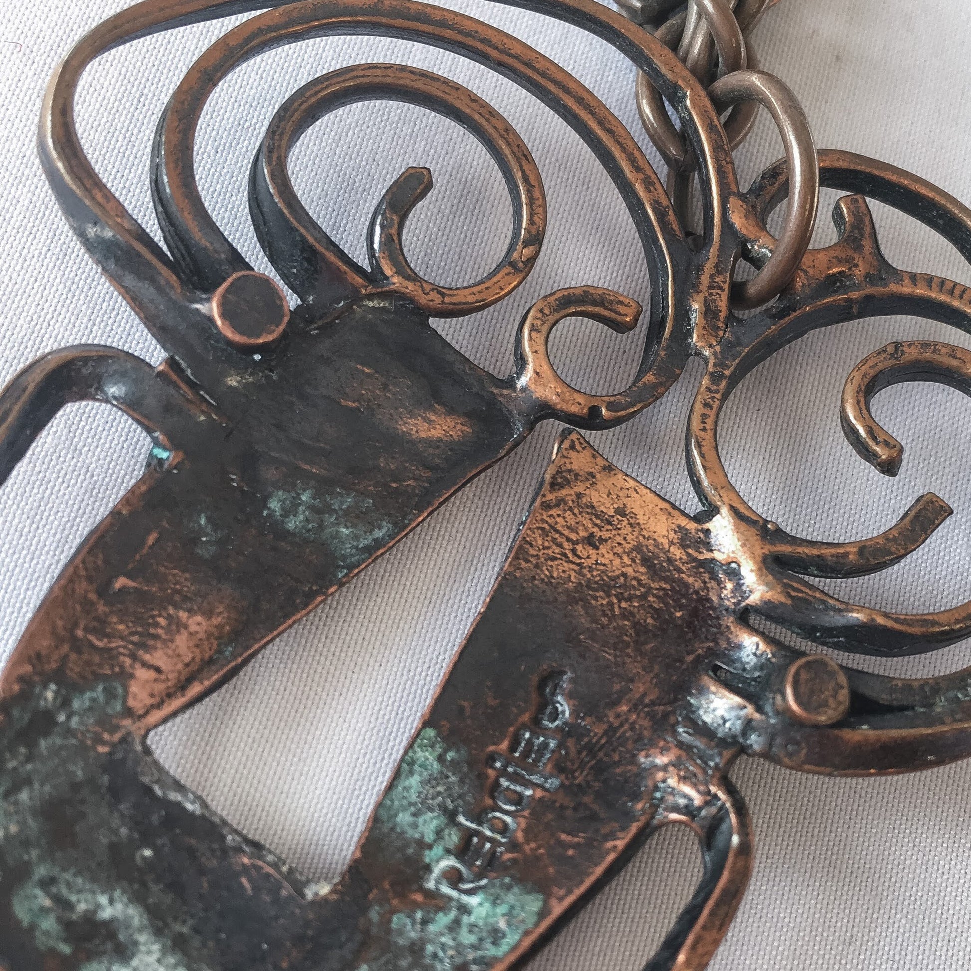 Vintage Rebaje Copper Brutalist African Necklace and Screw Back Earrings Set