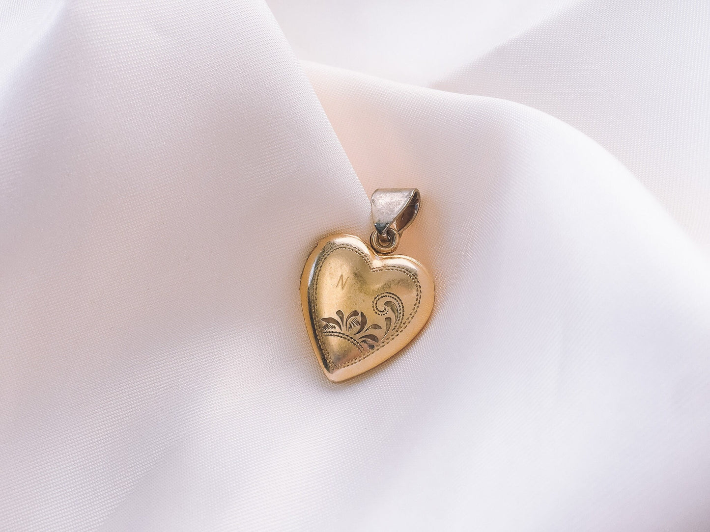 Vintage Vargas 10k Gold Filled Heart Shaped Locket with Sterling Trimming, Art Deco Locket, Locket Only