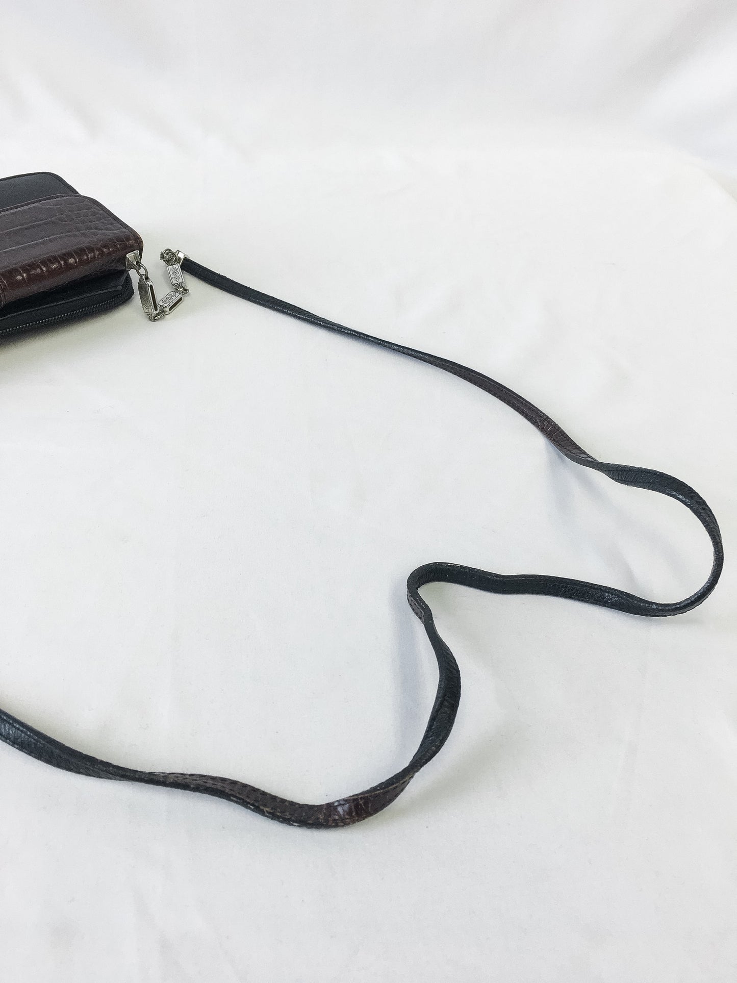 Vintage Brighton Black & Brown Leather Snake Skin Crossbody Purse with Silver Metal Accents