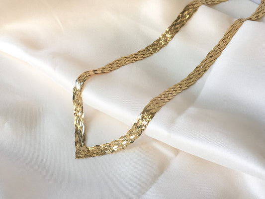 Vintage 14k Italy Braided Gold Chain with Two Gold Hearts, Pointed Collar Gold Necklace