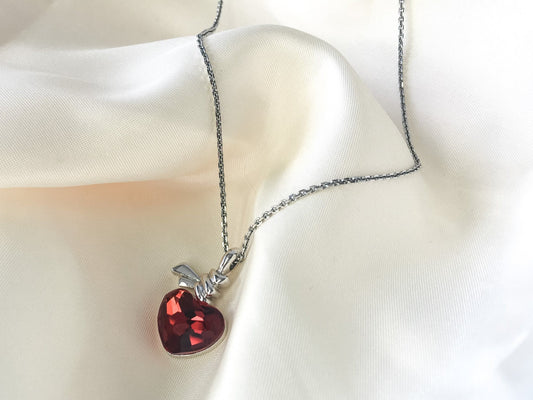 Vintage Swarovski Red Heart Crystal Pendant Necklace, Sweetheart Necklace