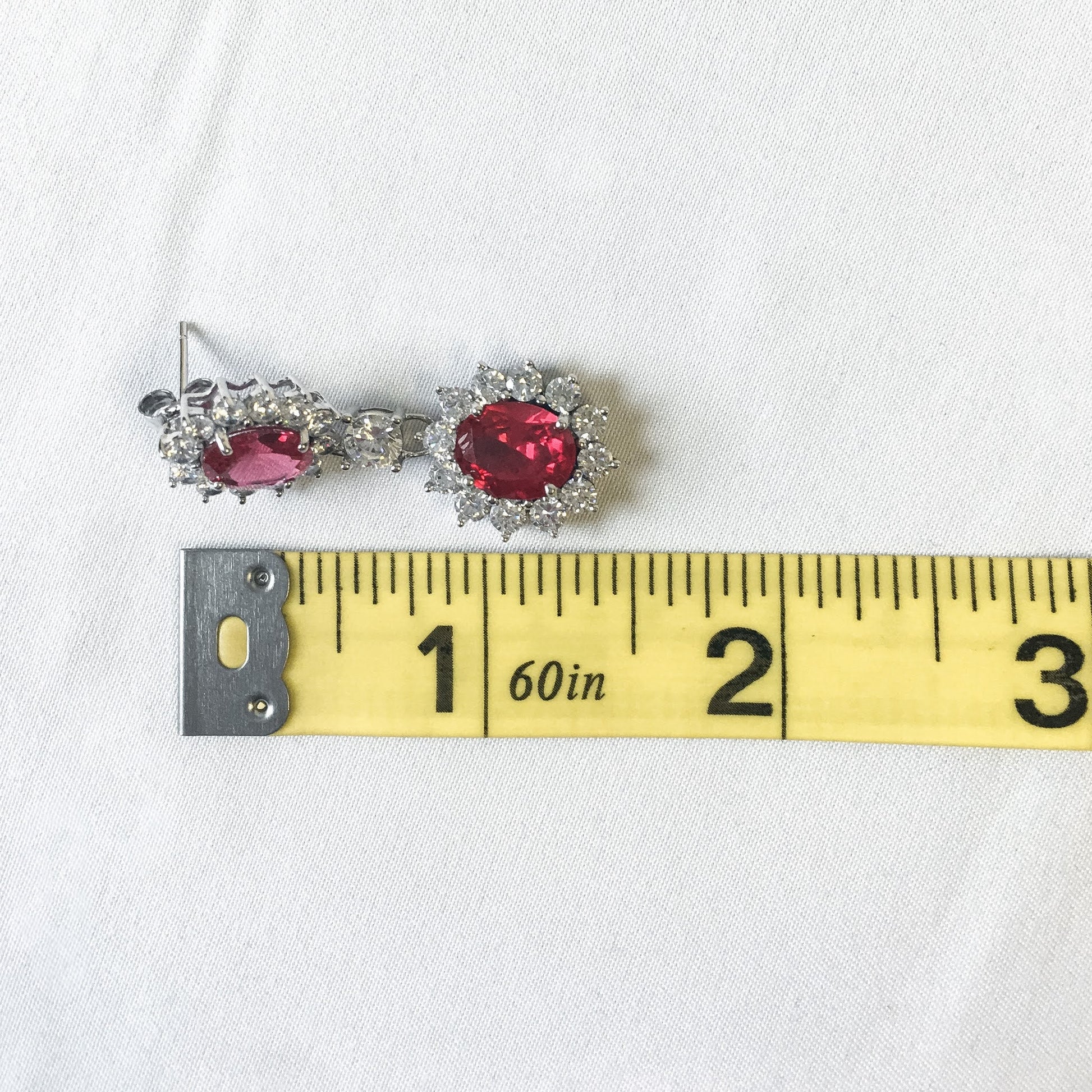 Vintage STAUER 925 Ruby and Rhinestone Necklace and Earring Set, Vintage Silver and Ruby Set