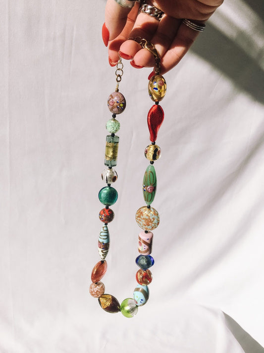 Vintage Italian Murano Dyadema Multicolor Free Form Glass 925 Necklace