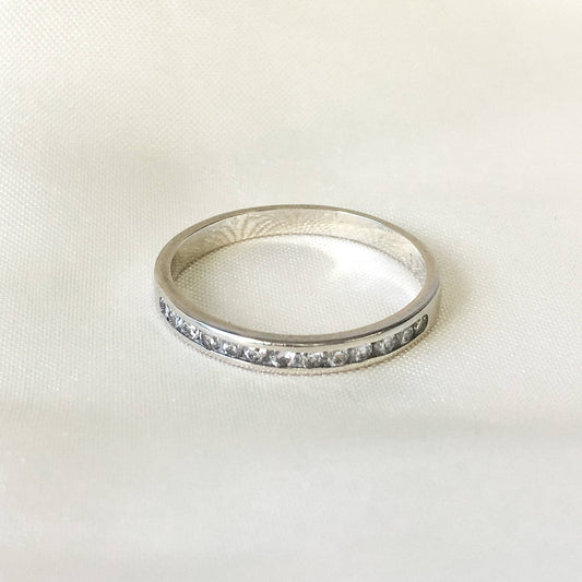 Vintage 14k White Gold and Diamond Channel Wedding Band, Classic Vintage Gold, Size 7.75
