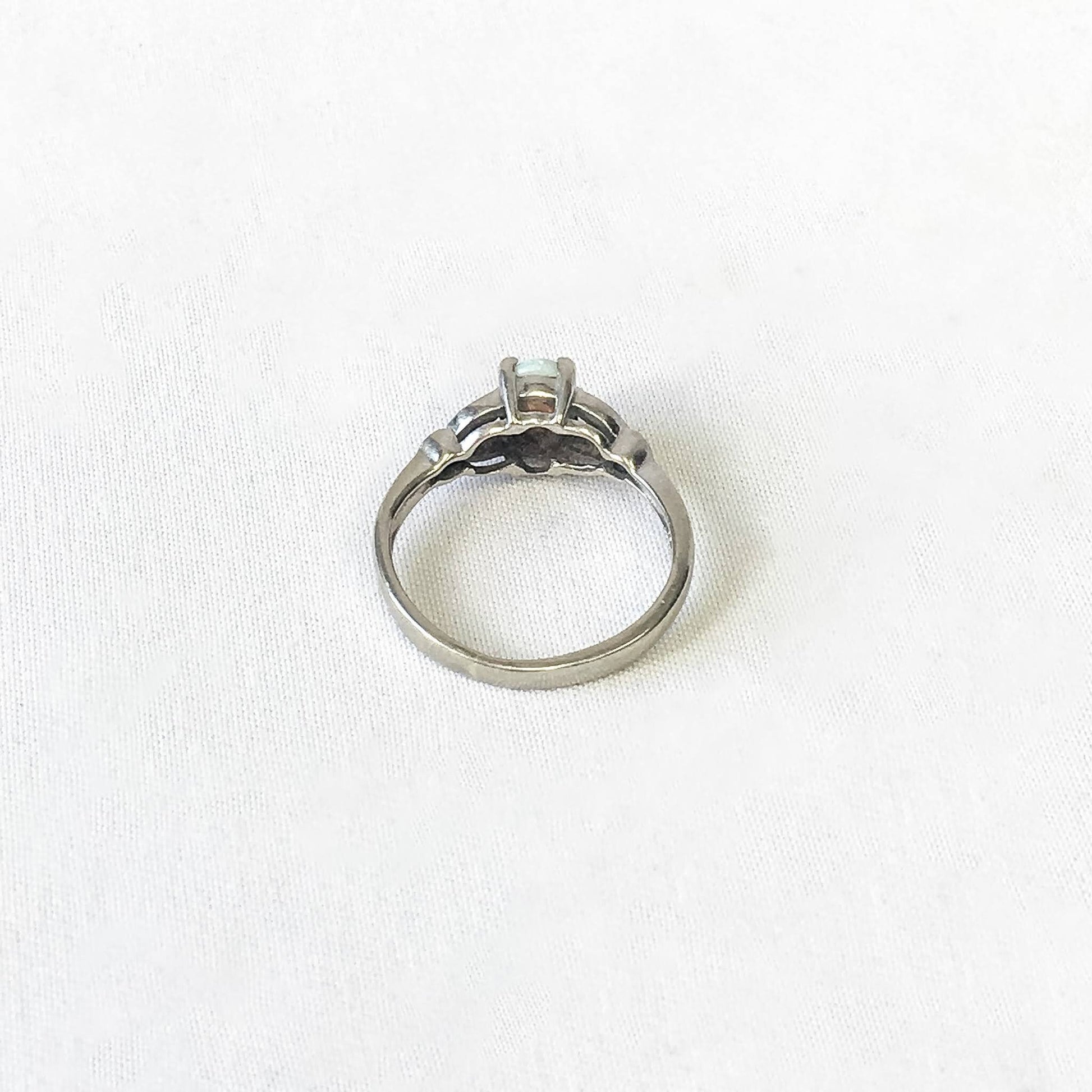 Vintage 10k White Gold Ring with Opal and Diamond Accent, Size 5
