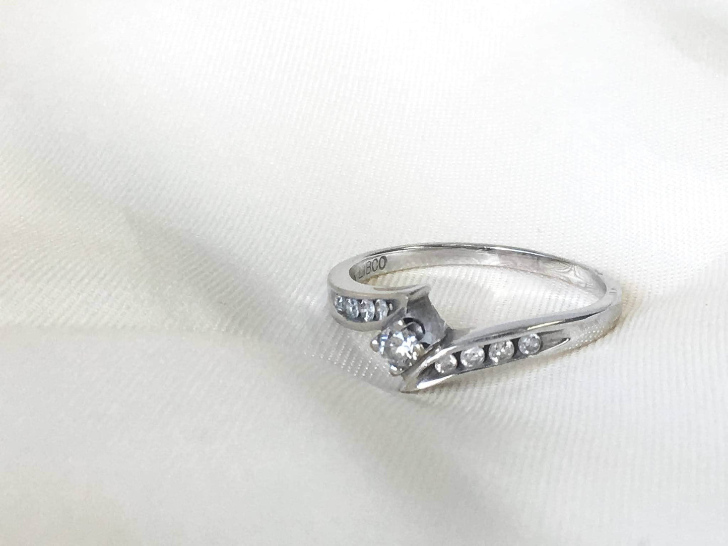 Vintage 10k White Gold Diamond Bypass Engagement Ring, Marked Libco, Size 4.75