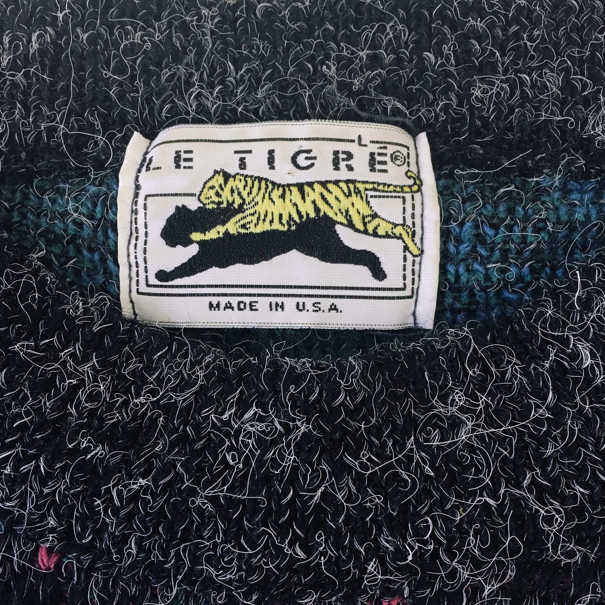 Vintage 90s Le Tigre Gray Geometric Print Grandpa Sweater, Men's Sz. L, 90s Grandpa Sweater