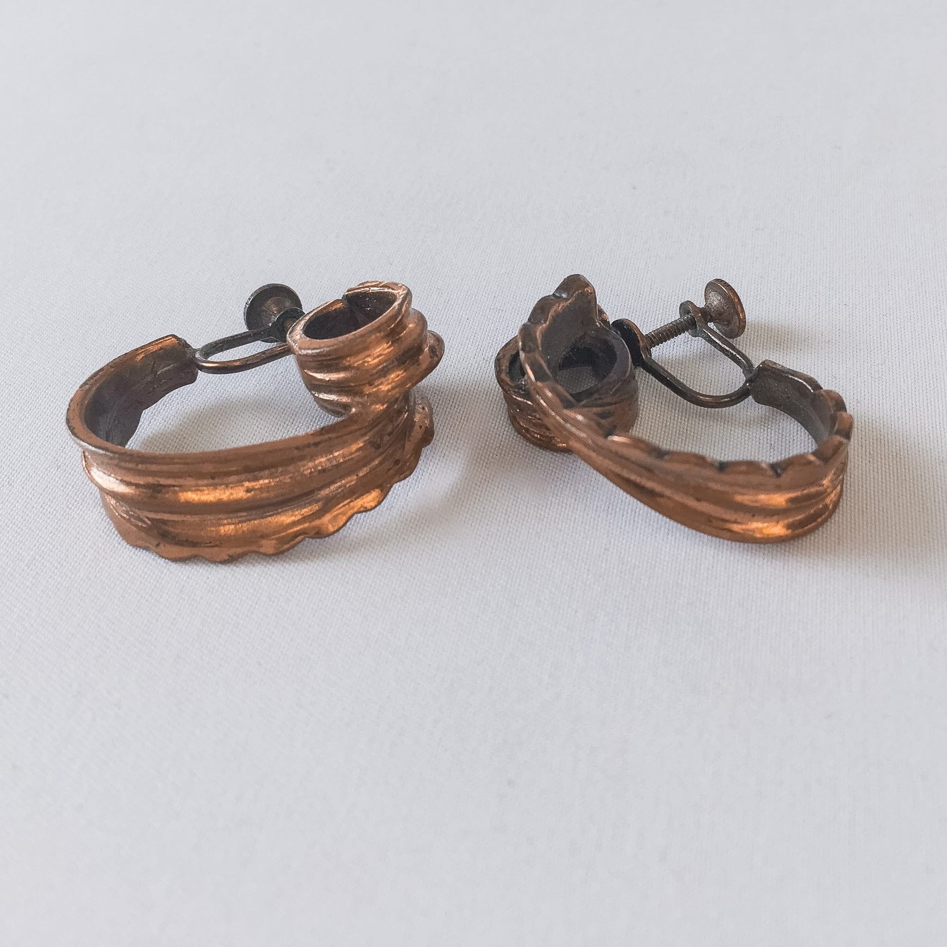 Vintage Rebaje Copper Brutalist African Necklace and Screw Back Earrings Set