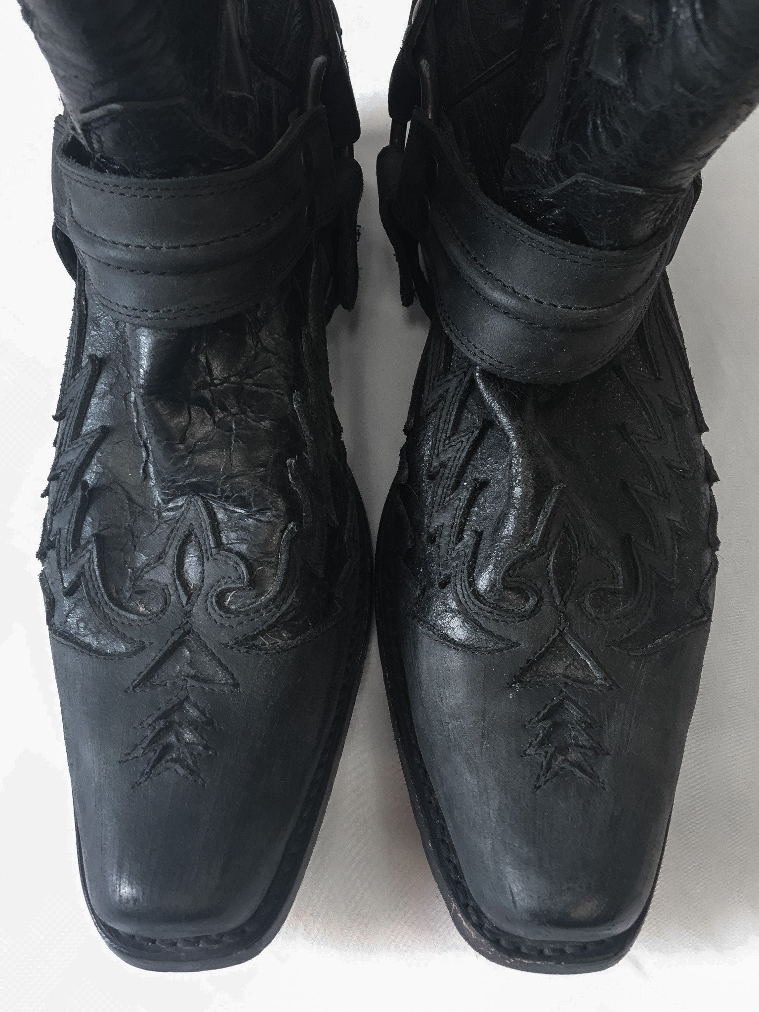 Vintage Stetson Black Distressed Outlaw Leather Biker Cowboy Boots, Men's Sz. 10D
