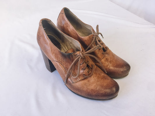 Vintage FRYE Brown Leather Carson Heel Oxfords, Women's Sz. 8.5M