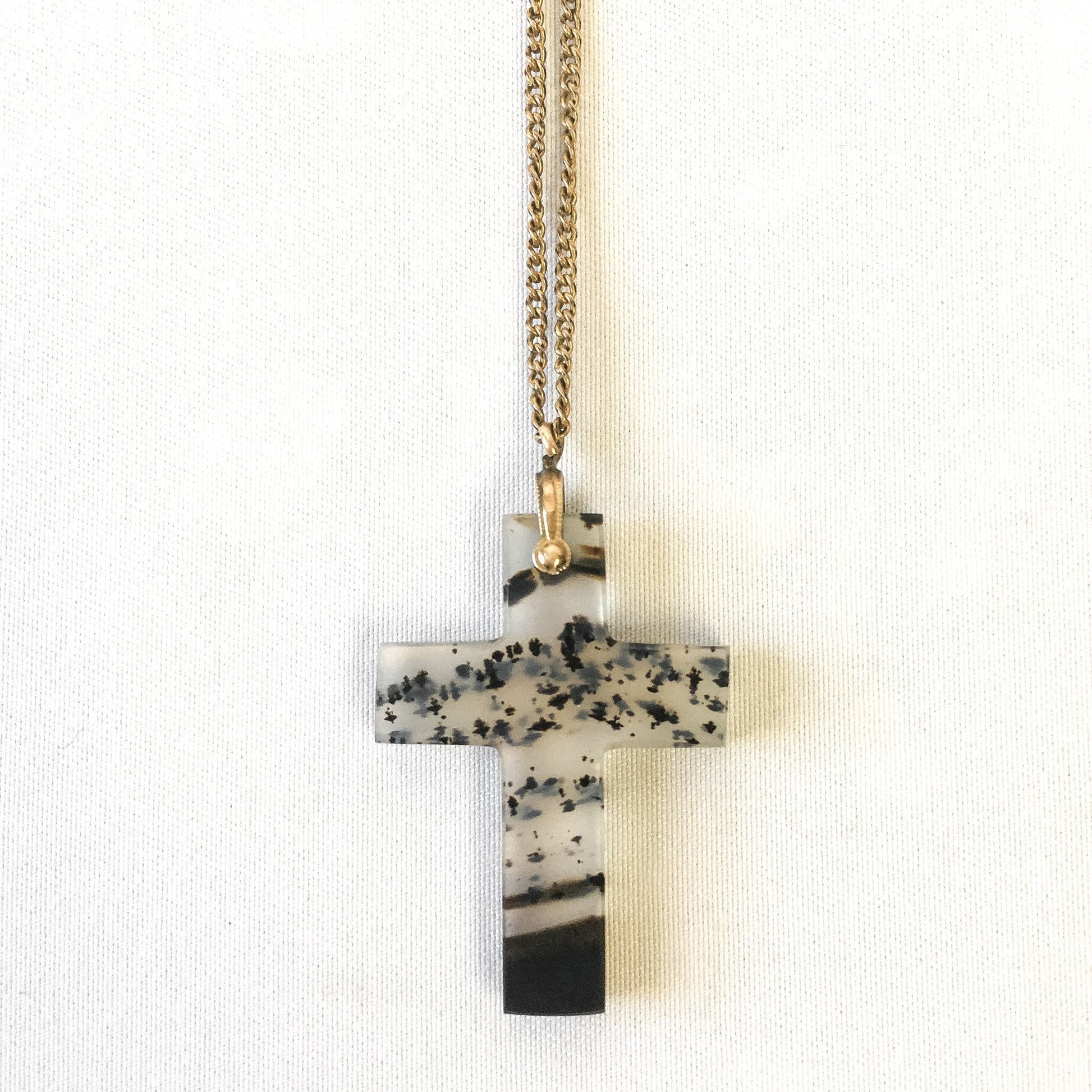 Vintage 12k Gold Filled Moss Agate Cross Necklace, Vintage Jewelry