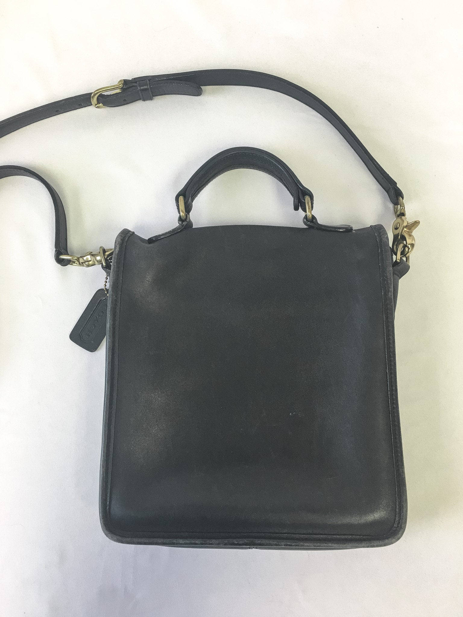 Vintage 90s COACH Dark Gray Station Crossbody Bag with Top Handle, Style #5130, 90s Coach Handbag