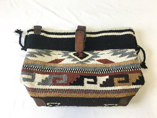 Vintage McFadin by Stacy and Laurie McFadin Wool and Leather Multicolor Aztec Print Tote Bag, MISSING STRAP