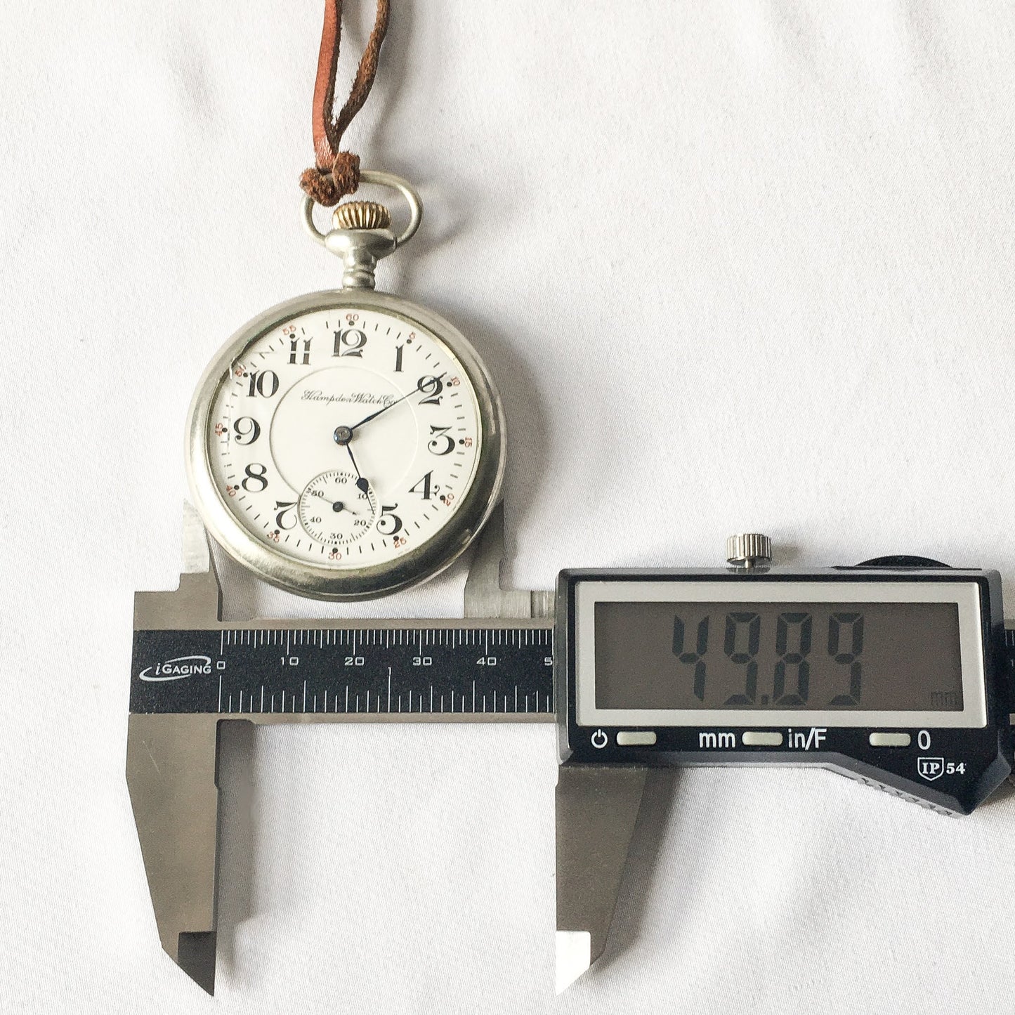 Antique Hampden Watch Co Pocket Watch, Cracked Glass Face, Not Working, Braided Leather "Chain"