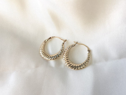 Vintage 10k Ribbed 3/4 Hoop Earrings, Vintage Gold Earrings