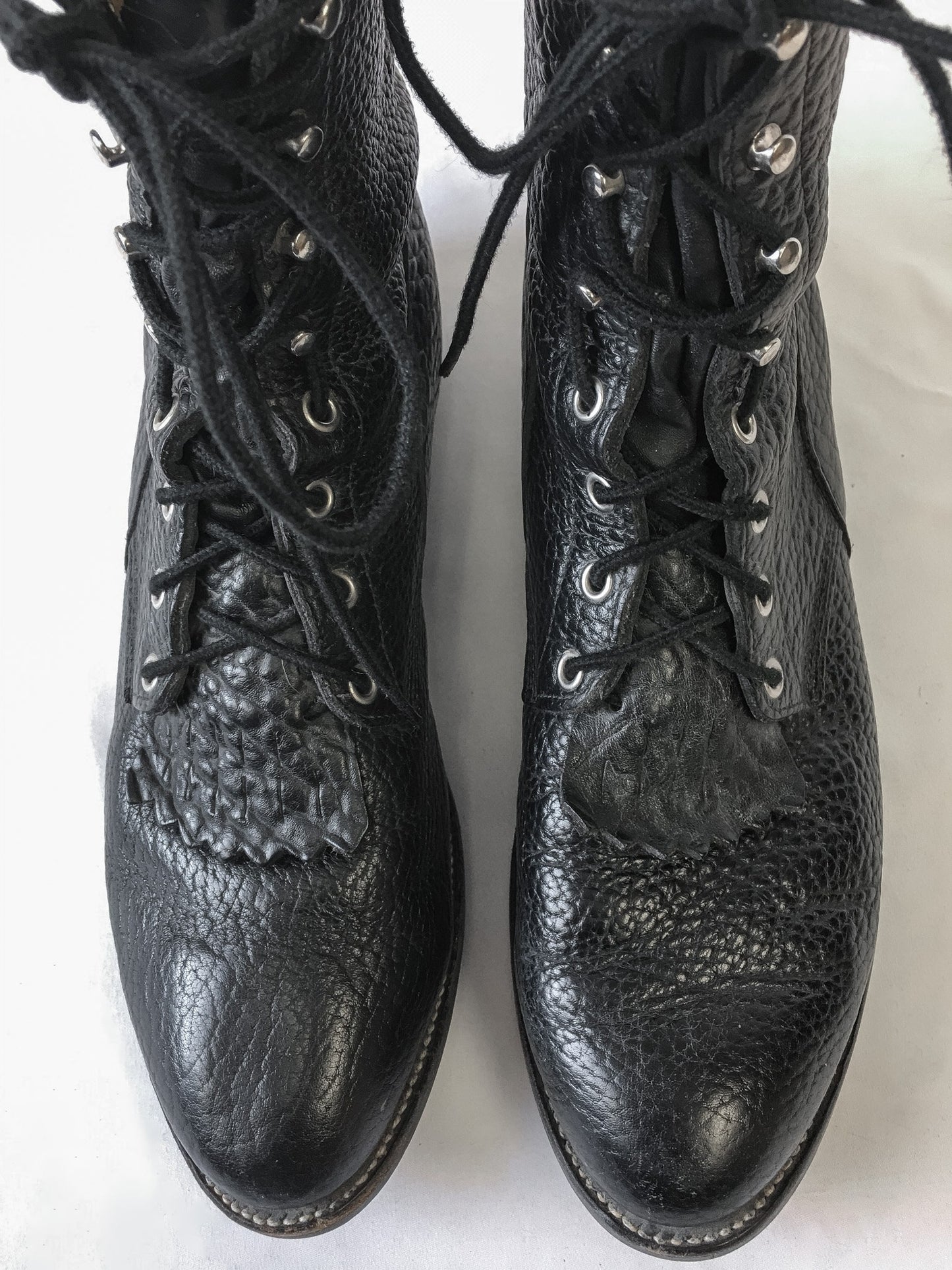 Vintage Justin 522 Black Pebbled Bullhide Roper Boots, Men's Sz. 10.5D